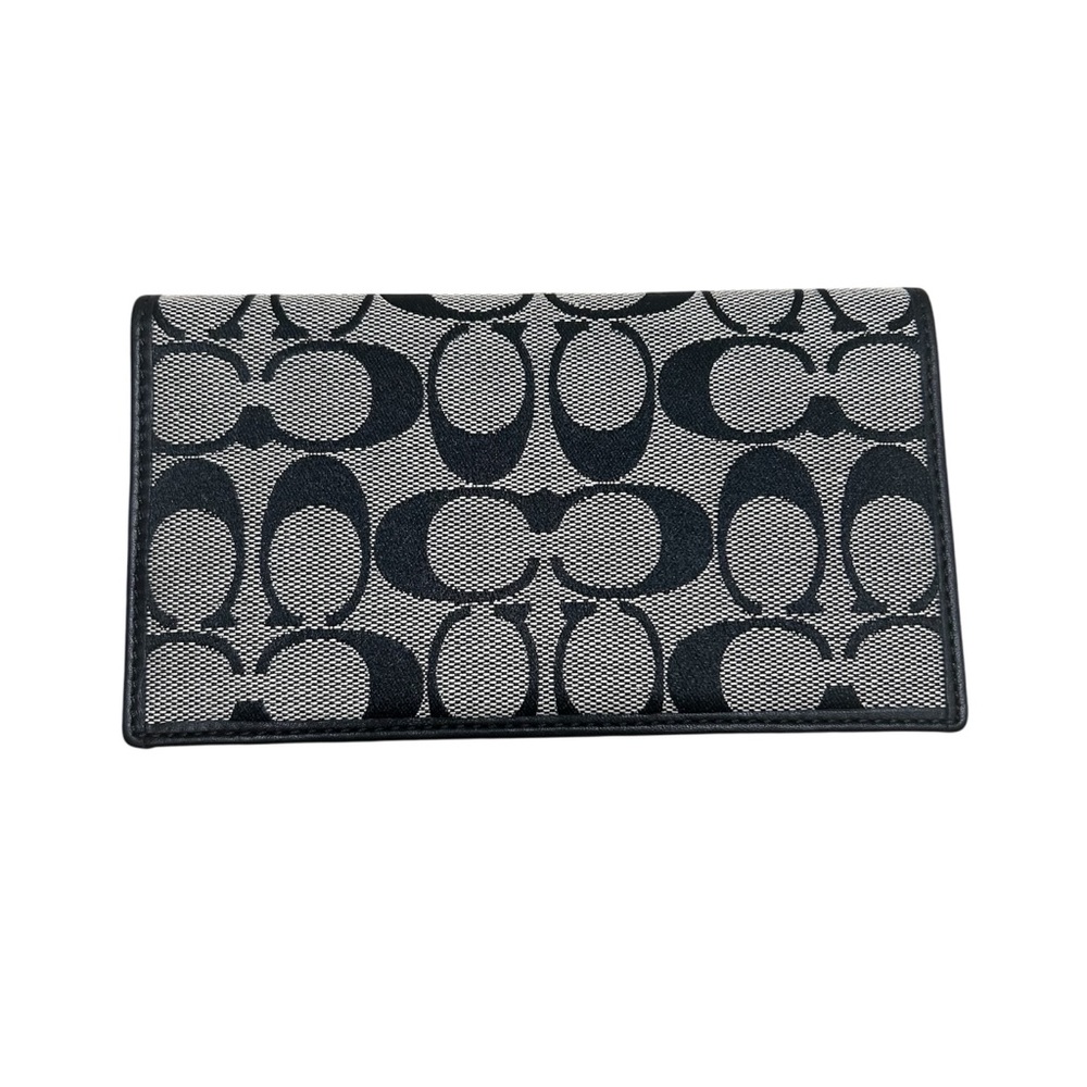 Coach Signature Checkbook Cover Wallet Black Gray